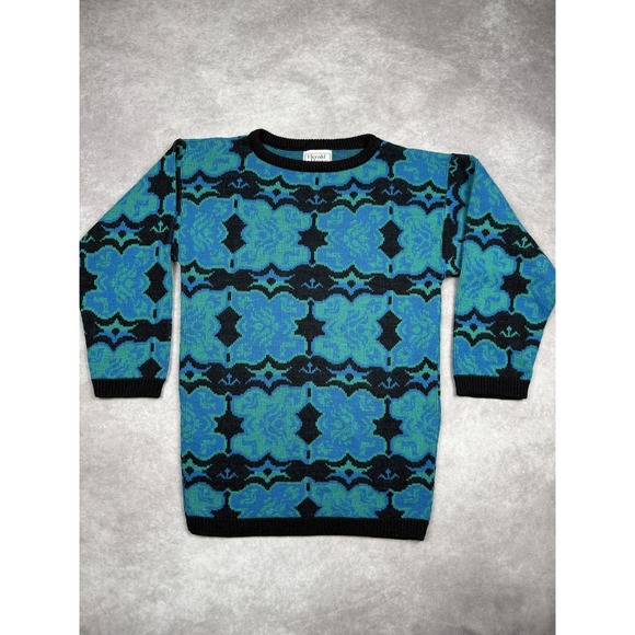 Other - Vintage Herald House Sweater Mens Large Blue Green Black Acrylic Knit USA 80s
